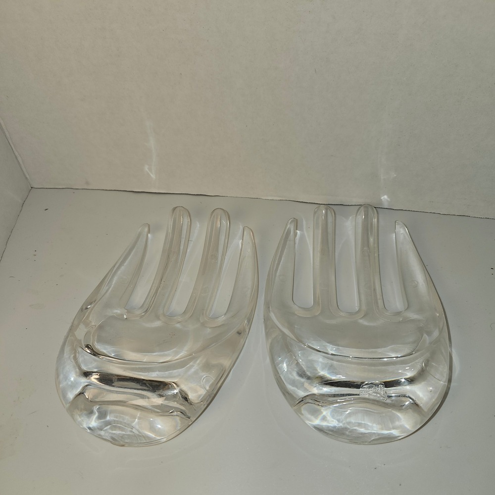 Vintage Clear Acrylic‎ Salad Hands Claw Servers Mid Century Modern Set of 2